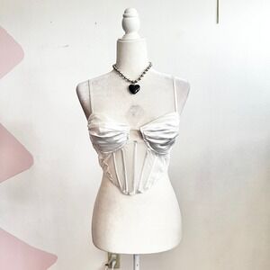 White Satin Corset Bridal‎ Top Romantic Bride Vintage Inspired Glam Medium